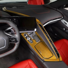Ynei Yellow Carbon Fiber Interior Dash Trim Sticker Set Fit For Corvette C8 2020-2024
