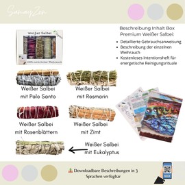 White Sage for Pure Burning - With Palo Santo, Roses, Cinnamon, Rosemary, Eucalyptus, Energy Cleansing Kit, Promotes Wellbeing, Meditation and Relaxation, Natural Incense, White Sage