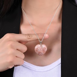 Gempires Sunstone Love Heart Necklace for Women, Crystal Stone Pendant with 18 + 2 inch Adjustable Silver Plated Chain, Dainty Jewelry, Gift for Her (Sunstone)