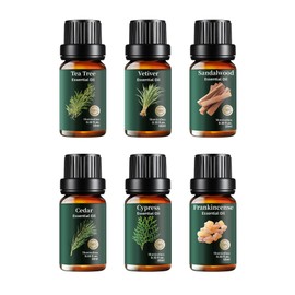 Woody Essential Oils Set Pure, Mumianhua Sandalwood, Cedar, Tea Tree, Cypress, Frankincense, Vetiver - Natural Aromatherapy Oil for Diffuser, Meditation, Candle & Soap Making Gift 6x10ml