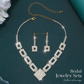 Fashband Crystal Bridal Wedding Jewelry Set Silver Rhinestone Necklace Earrings Sets Formal Costume Jewelry for Women and Brides (G-A, One Size)