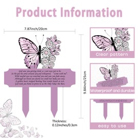 Butterfly Grave Decorations for Cemetery, Waterproof Garden Stake, 10x8 Inches Grave Site Decorations for Cemetery (Purple)