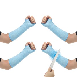 PATIKIL 10 Inch Cut Resistant Sleeve, 2 Pairs Arm Safety Protectors Sleeves with Thumb Hole Level 5 Protection Forearm Guard Sleeves for Thin Skin and Bruising, XS, Sky Blue