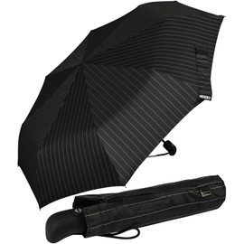 iX-brella First Class Edition – Elegant Pocket Umbrella – Automatic Open/Close – Large Stable Stormproof, Pinstripe black