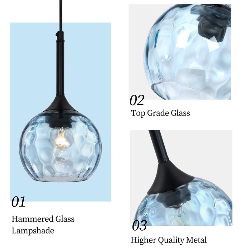 JHLBYL Blue Glass Pendant Light fixtures, Mini Glass Pendant Light