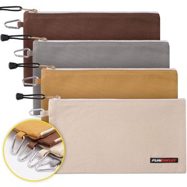 FunOwlet Utility Bag, Canvas Zipper Tool Bags - Heavy Duty Tools Pouch with Carabiner, Multi-Purpose Storage Organizer Clip on Tote Pouches in White, Gray, Tan, Brown, 4 Pack