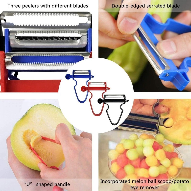 Magic Trio Peeler, Multi-Purpose Vegetable Cutter, Peeler Shredder Slicer, Easy