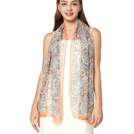 PANTONIGHT Long Chiffon Sheer Scarf Flowers Beige Printed Lightweight Scarf For Womens (COL 746)