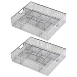 YBM Home 2-Pack Cosmetic Storage Makeup Organizer Holds Your Cosmetics, Makeup Brushes, Pencils and Accessories, Designed for Vanity Bathroom or Counter Dresser, Stainless Steel Mesh Design 1152