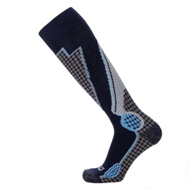 Pure Athlete High Performance Wool Ski Socks - Thermal Warm Merino Wool OTC Sock, Men Women (1 Pair - Navy/Azure/Silver, Small)
