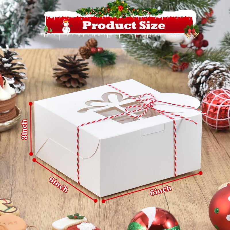 COTOPHER 18Pcs Christmas Cookie Boxes with Window, 6x6x3 inch White
