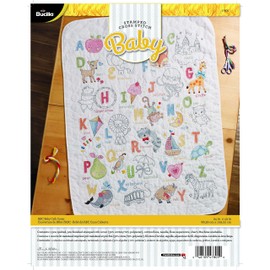 Bucilla Stamped Cross Stitch Crib Cover, ABC's white Small