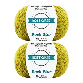 Estako Rock Star (2 Skeins Pack) 9% Merino Wool 70% Polyamide 21% Acyrlic Light-DK Weight Soft Knitting and Crochet Yarn (2 x 1.76 oz) (2 x 125 yds) (7956)