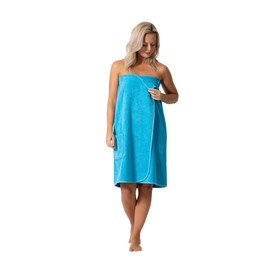 Robe Direct Women’s Terry Cloth Spa and Bath Towel Wrap with Adjustable Closure & Elastic Top (Turquoise, Large/One Size)