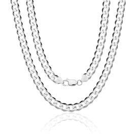 AKA Gioielli® - Cuban Curb Chain 8 mm Solid 925 Silver - Necklace Men Women Length: 50 55 60 70 cm, Sterling Silver
