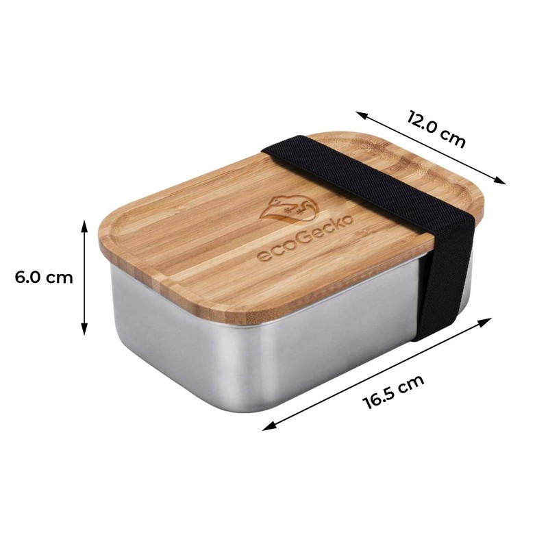 ecoGecko® Premium Stainless Steel Lunch Box with Bamboo Lid Including