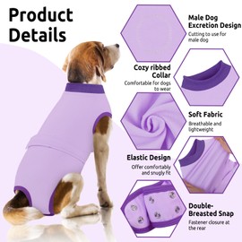 Queenmore Dog Surgical Recovery Suit Onesie, Recovery Suit for Dogs Cats After Surgery, Breathable Cotton Dog Surgery Suit Female Spay, Prevent Licking Pet Surgery Recovery Suit, Purple,XL
