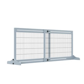 PawHut 72" W x 27.25" H Extra Wide Freestanding Pet Gate with Adjustable Length Dog, Cat, Barrier for House, Doorway, Hallway, Blue-Gray