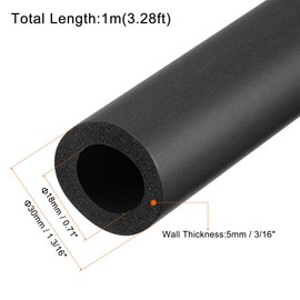 sourcing map Foam Tubing, 18mm ID 30mm OD 1m Length Tube Covers for Handle Grip Support Pipe Insulation, Black Pack of 2