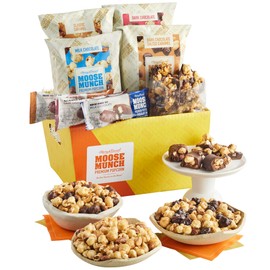 Moose Munch Gourmet Popcorn Collection By Harry & David, Popcorn Gift Basket, Includes Chocolate, Caramel, Salted Caramel Popcorn & Chocolate Bars, Variety Pack, Family, Friends, Coworkers