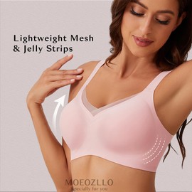 MOEOZLLO V Lace Bras for Women No Underwire Seamless Bralettes for Women Wireless Bra Soft Support Everyday T Shirt Bras -Pink,S