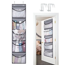 Hanging Shelf, Pack of 2 Hanging Organiser, Door Organiser, Hanging Storage Organiser with 5 Mesh Pockets, Wardrobe Organiser, Hanging Shelf Bathroom, Hanging Storage for Bedroom, Children's Room