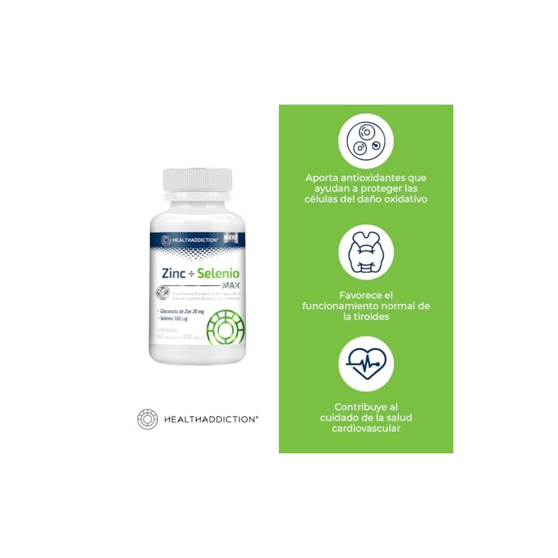 Healthaddiction Zinc Selenio Max Suplemento Alimenticio Minerales Esenciales Apoyo Nutricional