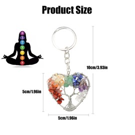 dinghaole Tree of Life Keyring, 7 Chakra Healing Crystal, Natural Gemstone Keychain, Moonstone Healing Crystals, Crystal Gifts Amethyst Palm Stones Reiki Chakra Keychain Crystals Gifts for Friends