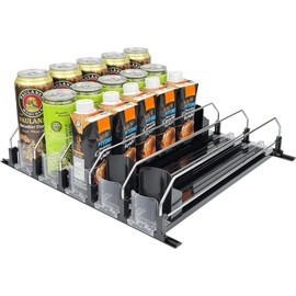 Neehows Drink Organizer for Fridge, Self Pushing Soda Can Dispenser for Refrigerator, Automatic Beverage Pusher Glide Beer Water Bottle Holder -5 Rows, Black