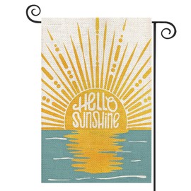 DMERBYL Hello Sunshine Garden Flag Sunset Over Sea Double Sided Vertical Summer Yard Outdoor Decoration 12×18 Inch