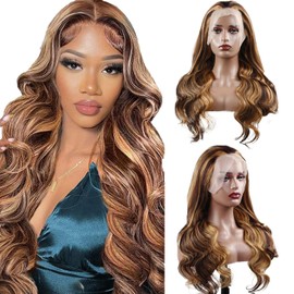 Lakaisa Ombre Highlight Lace Front Wigs Human Hair 150 Density 8A Body Wave Honey Blonde P4/27 13x4 Glueless HD Lace Frontal Wigs for Women Pre Plucked Bleach Knots With Baby Hair 24 Inch