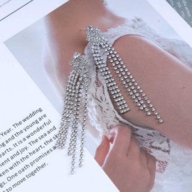 TseenYi Chandelier Long Tassel Earrings Long Rhinestone Frings Earrings Silver Crystal Tassel Earrings Shine Bridal Cz Earrings Jewelry for Women and Girls Gifts