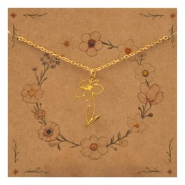 Bixorp Birth Flower Necklace Gold & Silver - Stainless Steel Flower Necklace for Women and Girls, Stainless Steel, No Gemstone