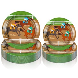 Yungyan 50 Pcs Derby Day Disposable Kentucky Paper Plates Horse Racing Tableware 25 Pcs 9 Inch and 25 Pcs 7 Inch Dessert Plates Run for the Roses Party Decoration Supplies(Classic)