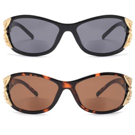 JM 2 Pack Bifocal Reading Sunglasses for Women Fashion Sun Readers Outdoor Reading Glasses UV400 Protection Black & Tortoise +1.5