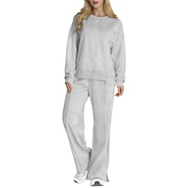 SotRong 2 Piece Leisure Wear Sets for Women 2024 Fall Outfits Sweatsuit Oversized Sweatshirt Wide Leg Sweatpants Matching Tracksuit Co Ord Set Grey XL