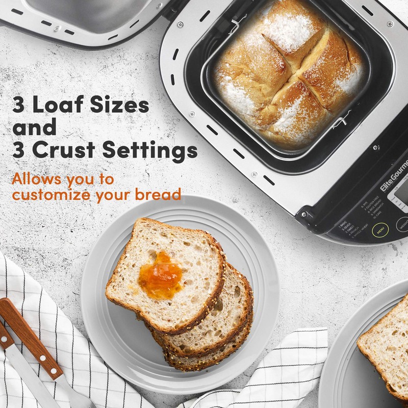 Elite Gourmet EBM8103B Programmable Bread Maker Machine 3 Loaf Sizes,