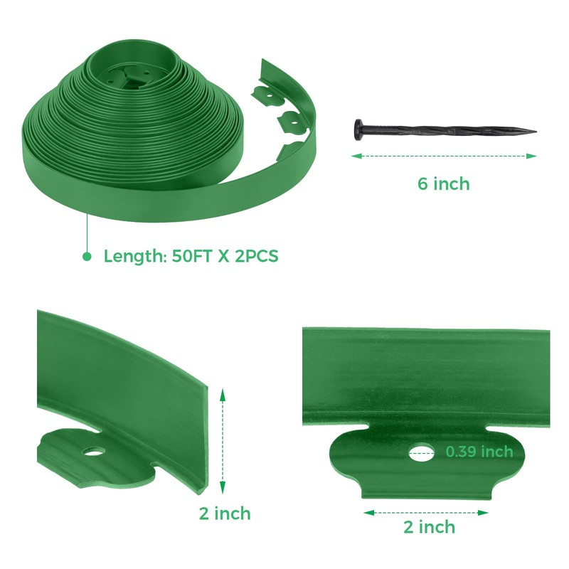 2-Inch x 100 FT Landscape Edging Border with 150 Stakes,