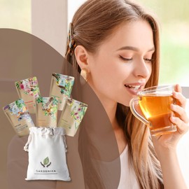 Gardenika Organic Loose Leaf Tea Sampler - Herbal Caffeine-Free Set - Ayurvedic Blend, KSA Kosher, No Natural or Artificial Flavors (5 Pack)