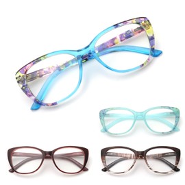 eyeezi Cat Eye Reading Glasses for Women-Blue Light Reading Glasses for Women Readers with Flexible Spring Hinges, Anti-Glare Readers 3.5+