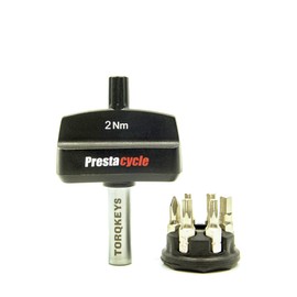 Prestacycle Mini TorqKey – 2Nm Preset Torque Tool with 6 S2 Steel Bits & Holder – Accurate, Compact, Unscrew-Safe – For Bike Maintenance, Torque Wrench for Pre-set Hex, Torx, Phillips Bolts