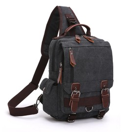 Fitzkor Canvas Cross Body Messenger Bag Shoulder Sling Backpack Travel Rucksack (Black)