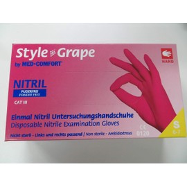 Style Grape by MED-COMFORT Bordeaux Nitrile Gloves Powder-Free Pack of 100 Size S