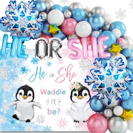 JeVenis Penguin Baby Shower Decoration Winter Welcome Baby Boy Decorations Penguin Party Backdrop Waddle it Be Boy or Girl's Baby Shower Party Decorations