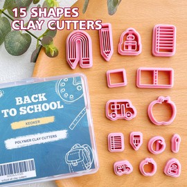 KEOKER Polymer Clay Cutters, School Clay Cutters, Students Polymer Clay Cutters for Earrings Jewelry Making, 15 Shapes Teacher Clay Earrings Cutters