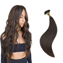 XDhair U Tip Hair Extensions Human Hair 20inch 50 Strands 50g Darkest Brown Keratin Human Hair Extensions Fusion Hair Extensions#2 20inch