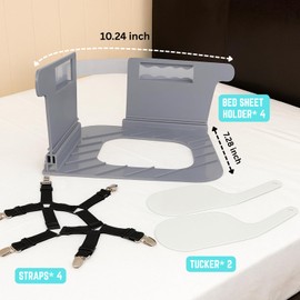 Bed Sheet Holders for Corners – Heavy Duty Adjustable Lock Sheet Holders Keep Sheets Firm, Tight & Wrinkle Free – Bed Sheet Locks with Tucker & Bed Sheet Straps Fit All Mattress Sizes (Set of 4, Grey)