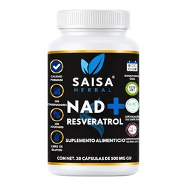 SAISA HERBAL NAD+ 30 Cápsulas con Resveratrol | Nicotinamida Adenina Dinucleótido | Suplemento Alimenticio Premium | Energía Celular, Antienvejecimiento y Salud Mitocondrial
