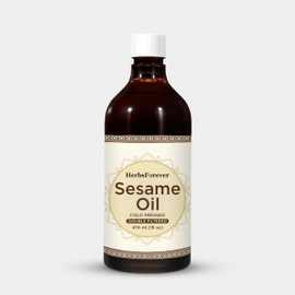 HerbsForever Sesame Oil Helps to Reduce Vatta (Air) Helps in Pain & Joints Swelling Cold Pressed Premium Oil Non GMO, Vegan 16 fl oz 474 ml