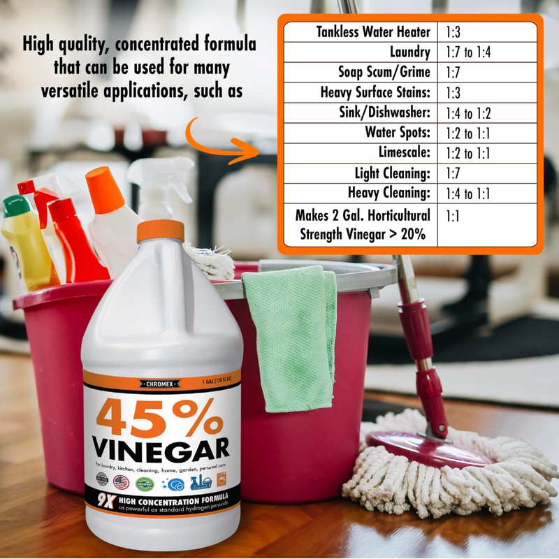 Chromex 45% Ultra Concentrated Vinegar - Dilutes to 9 Gallons